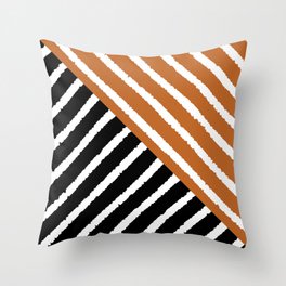 Mid Century Modern Tribal Striped Pattern // Terracotta - Potter's Clay, Black and White Throw Pillow