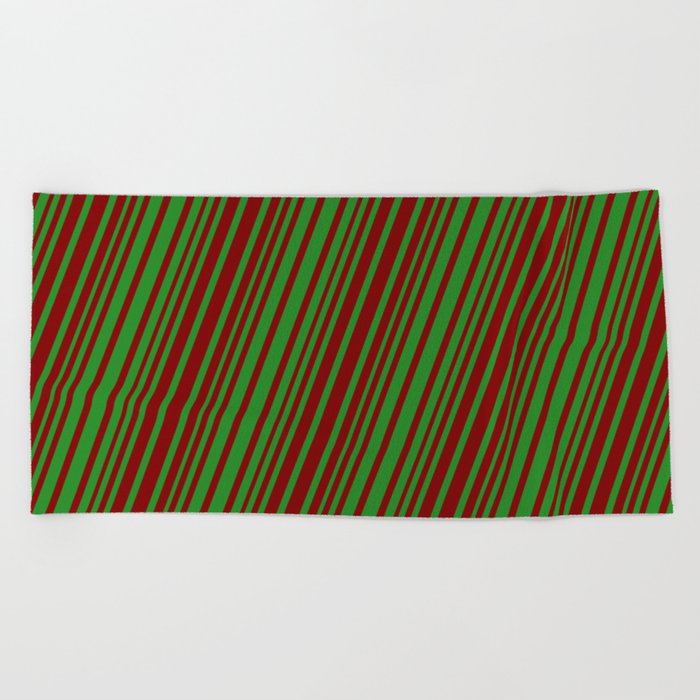 Forest Green and Maroon Colored Lines/Stripes Pattern Beach Towel