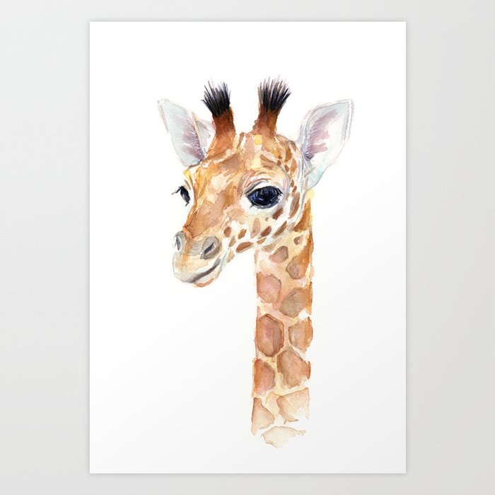 Baby Giraffe Cute Animal Watercolor Art Print