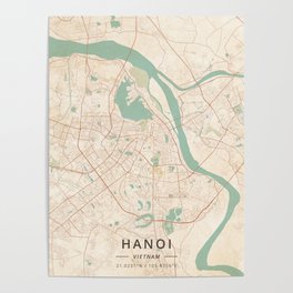 Hanoi, Vietnam - Vintage Map Poster