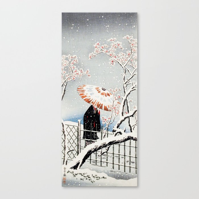 Plum Tree in Snow Canvas Print