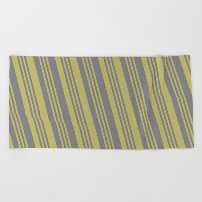 Gray and Dark Khaki Colored Lines Pattern Beach Towel