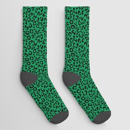 Leopard Print Black on Green Socks