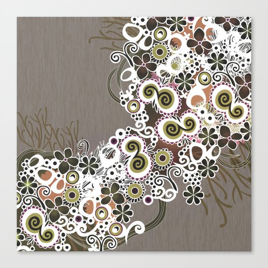 Diagonal flower – brown and olive green fiber Canvas Print