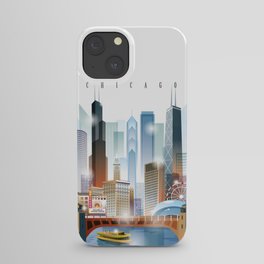 Chicago city skyline painting iPhone Case