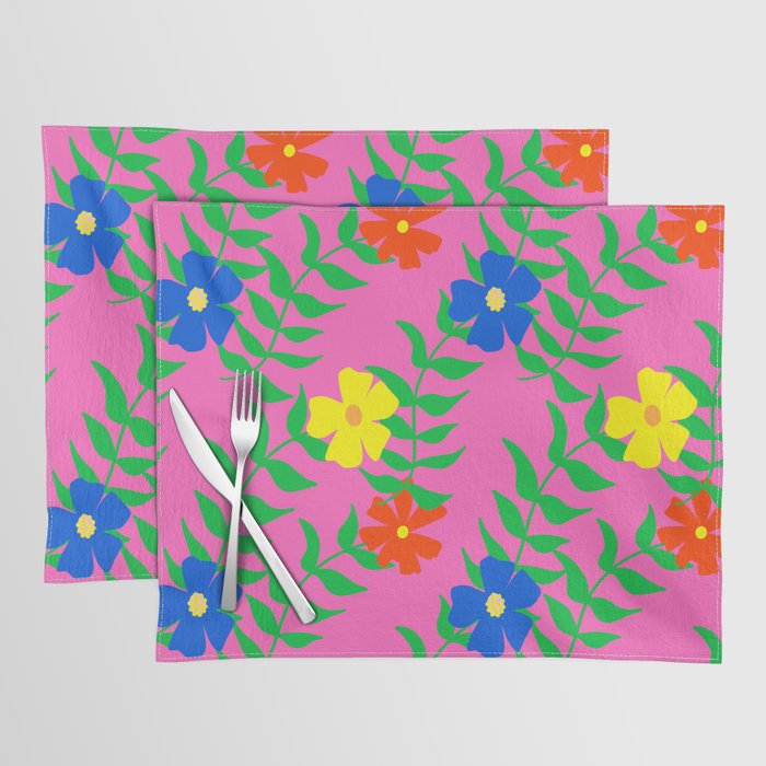 Bright 80’s Summer Flowers On Hot Pink Placemat