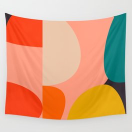 geometry shape mid century organic blush curry teal Wall Tapestry