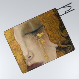 Golden Tears (Freya's Heartache) portrait painting by Gustav Klimt Picnic Blanket