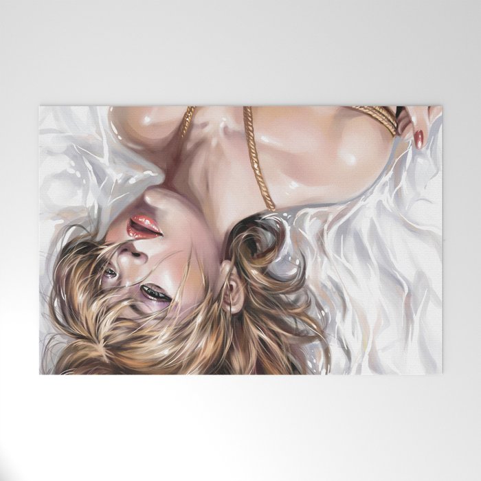 Sexy Woman On Bed Tied Up With Rope Naked Body Brown Long Hair