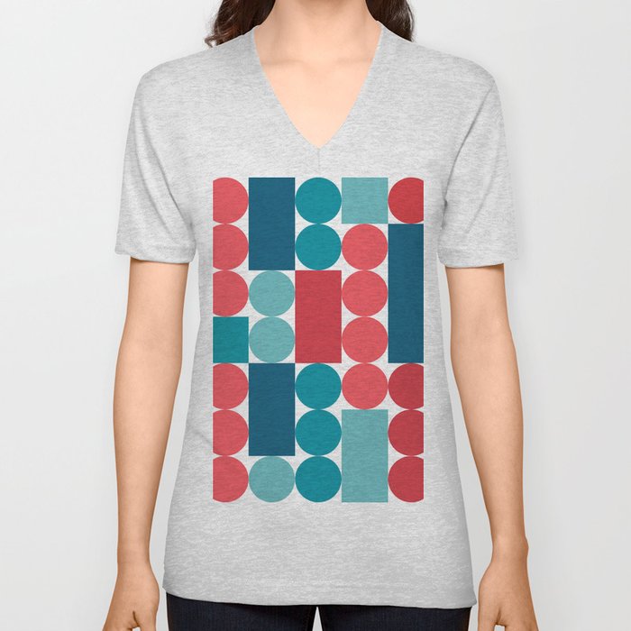 Circles and lines (pink and blue) (1/8) V Neck T Shirt