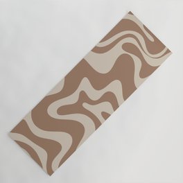 Liquid Swirl Contemporary Abstract Pattern in Chocolate Milk Brown and Beige Yoga Mat