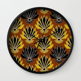 ART DECO YELLOW BLACK COFFEE BROWN AGAVE ABSTRACT Wall Clock