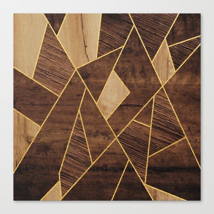Three Wood Types Blocks Gold Stripes Canvas Print