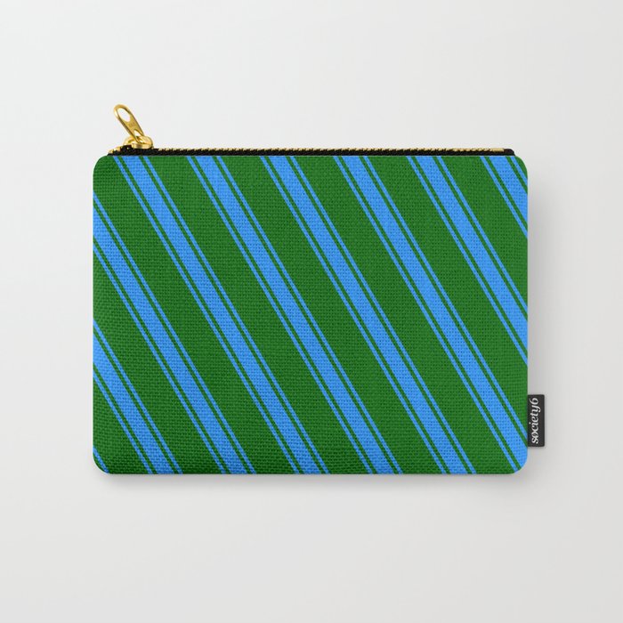 Dark Green and Blue Colored Lines Pattern Carry-All Pouch