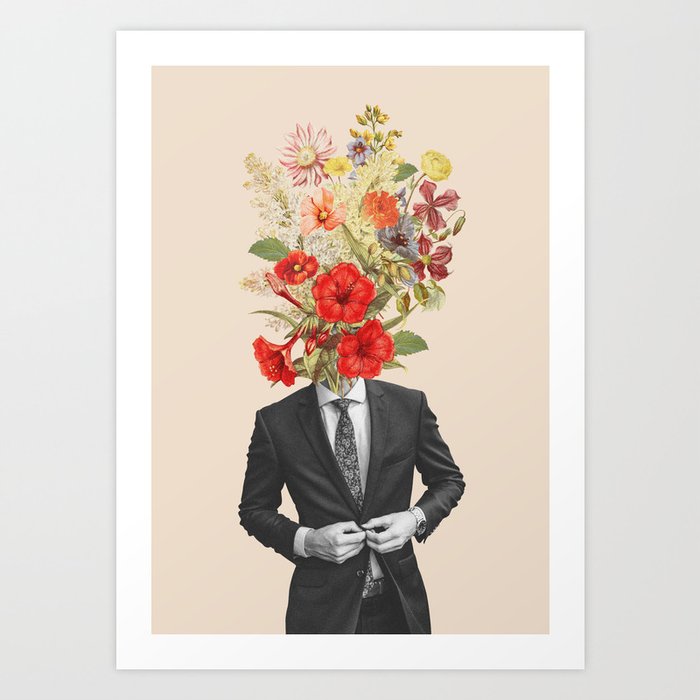 Man in red flowers Art Print