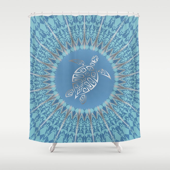 "Silver Turtle Radiance" | Tropical Mandala Design 1 Shower Curtain