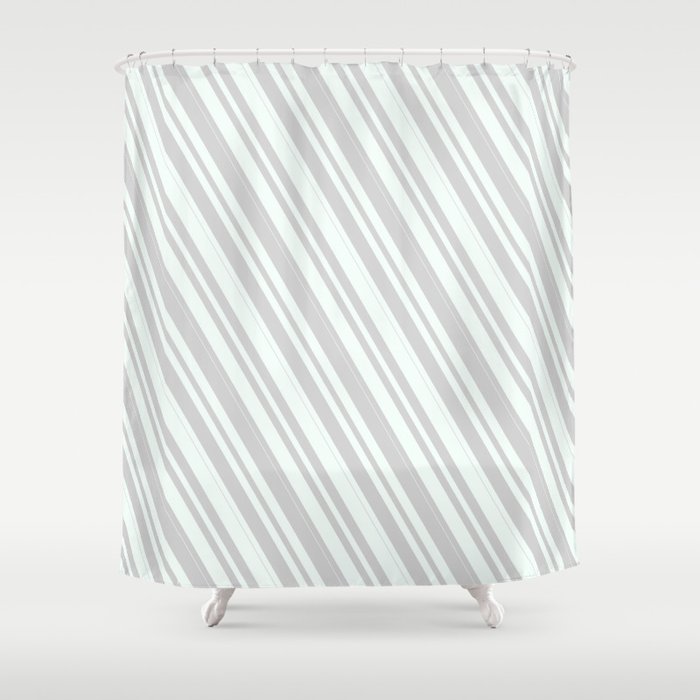 Mint Cream and Light Gray Colored Stripes/Lines Pattern Shower Curtain