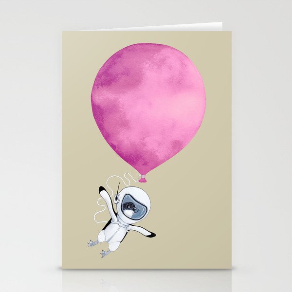 Penguin fly with Balloon Stationery Cards