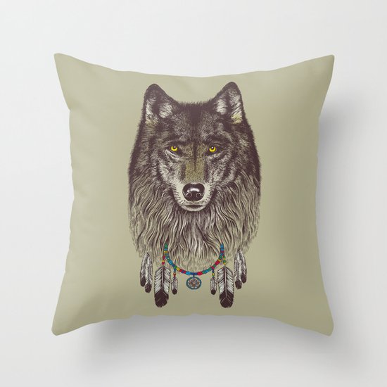 Wind Catcher Wolf Throw Pillow