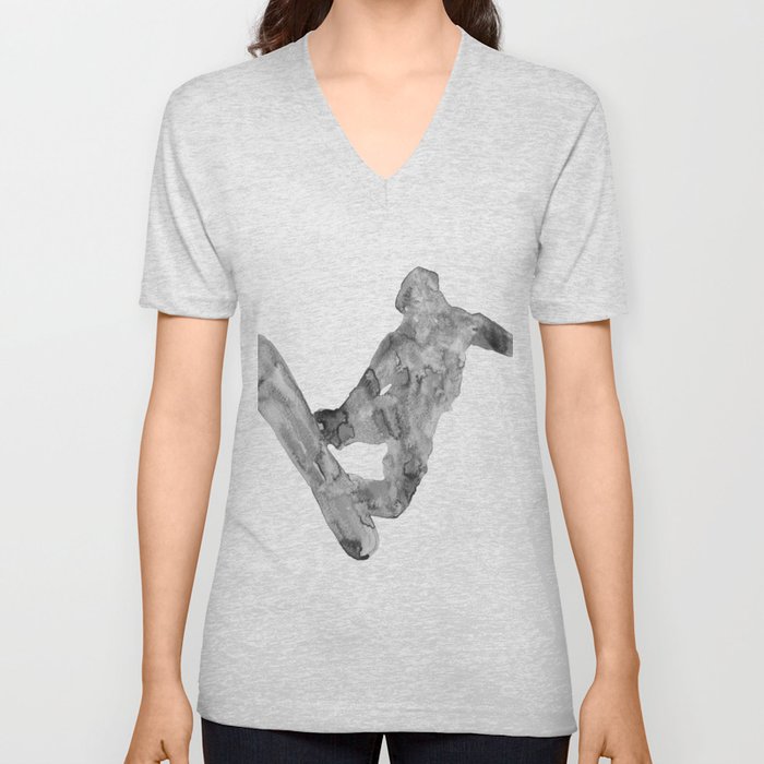 Black and white snowboard art print watercolor V Neck T Shirt