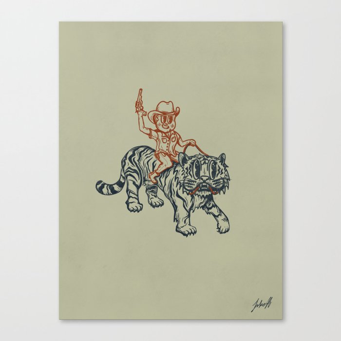 Cowboy and Tiger... Catboy? Canvas Print by Lukeh Designs | Society6