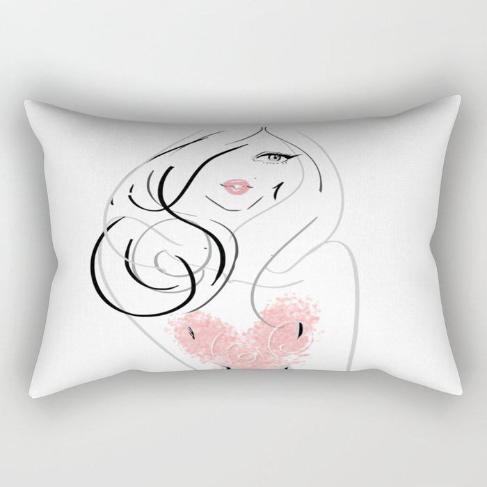 fashion illustration blush girl Rectangular Pillow