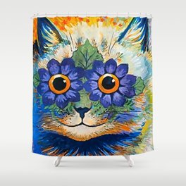 “Cat With Blue Petals” by Louis Wain Shower Curtain