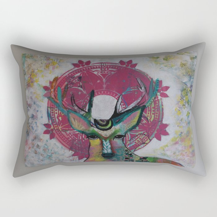 Red Deer with Mandala Rectangular Pillow