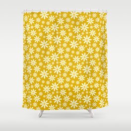 Retro Daisy Pattern in Mustard Yellow, Groovy Daisies Shower Curtain
