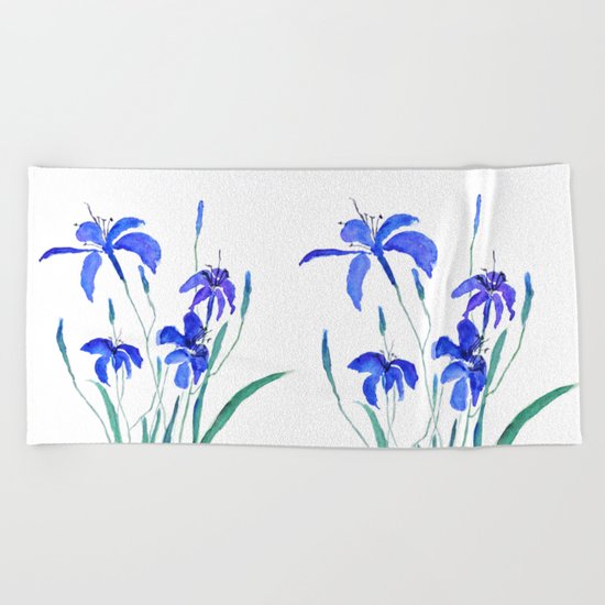 blue day lily Beach Towel