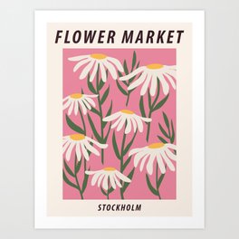 Flower market print, Stockholm, Posters aesthetic, Chamomile, Daisy art print, Pink flower art, Floral art Art Print