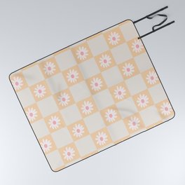 Groovy Checkered Floral Pattern  Picnic Blanket