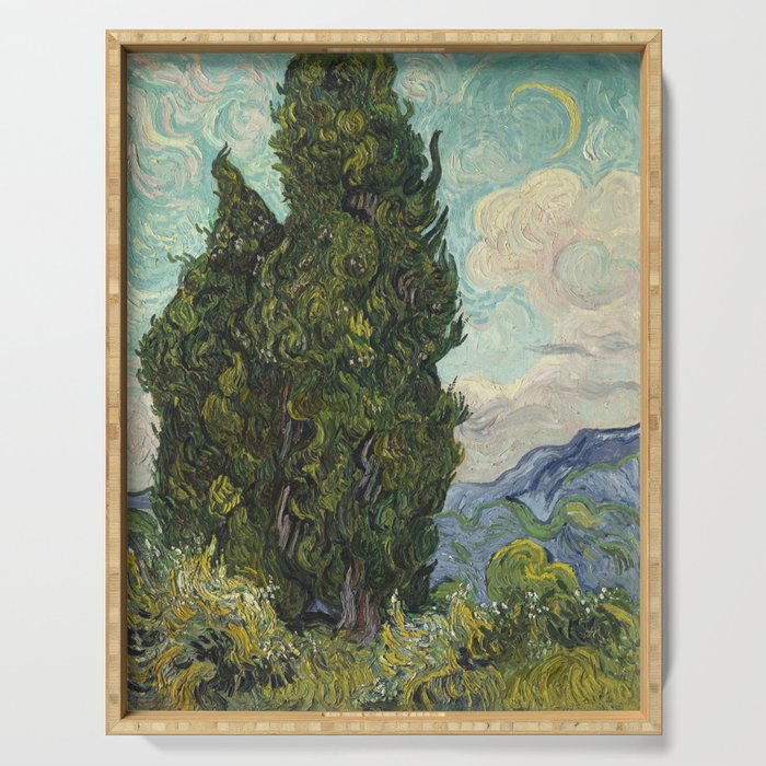 Cypresses by Vincent van Gogh Serving Tray