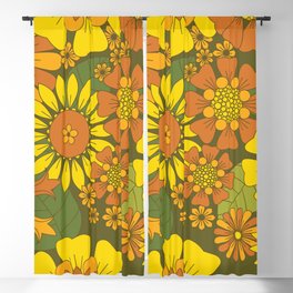 Orange, Brown, Yellow and Green Retro Daisy Pattern Blackout Curtain