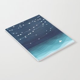 Garlands of stars, watercolor teal ocean Notebook