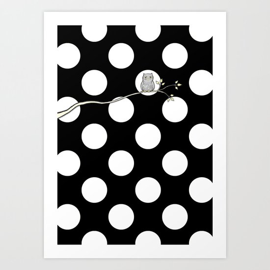 Out on a Limb - Polka Dot Owl Moon Art Print