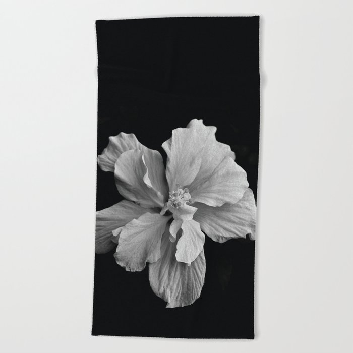 Hibiscus Drama Study - Black & White High Impact Photography Beach Towel