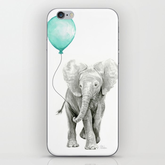 Baby Elephant with Aqua Balloon iPhone Skin