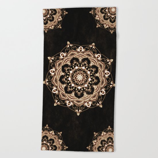 Glowing Spirit Black White Mandala Design Beach Towel