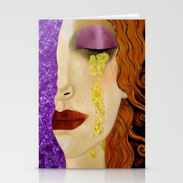 Amethyst Sapphire Golden Tears Freya's Heartache alternate purple female portrait painting by Gustav Klimt Art Print Stationery Cards