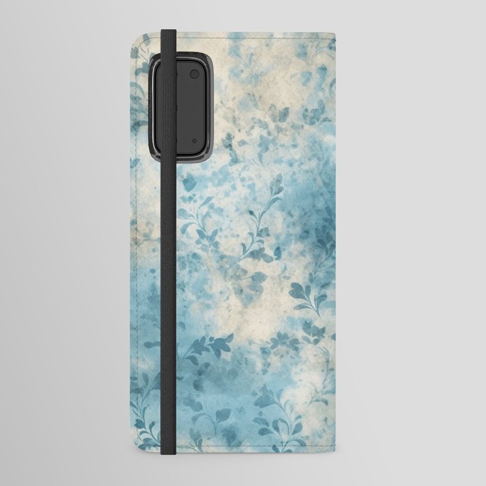 Blue and beige floral pattern Android Wallet Case
