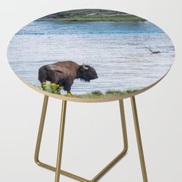 Buffalo On River Wildlife Yellowstone Park Print Side Table