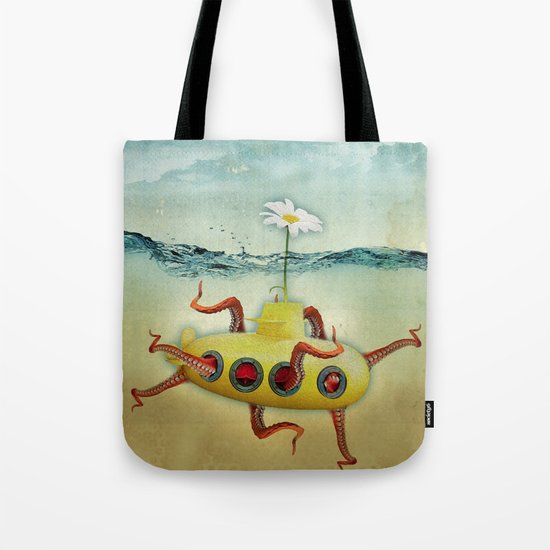 yellow submarine in an octapuses garden Tote Bag