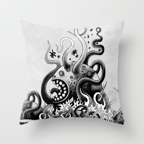 Dark Octoworm Throw Pillow