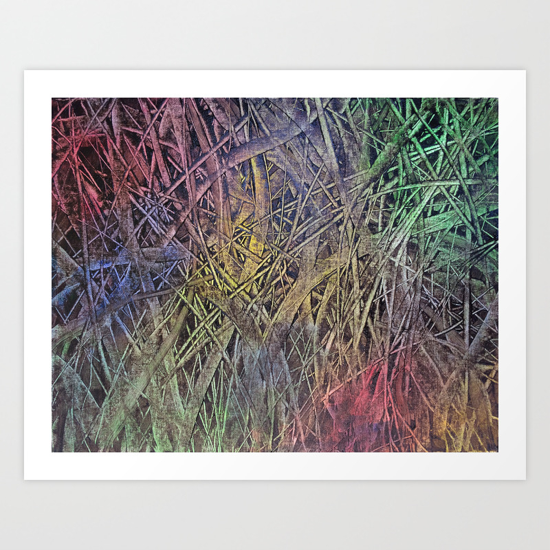 Grass Abstract Nature Original Acrylic Painting Green Blue