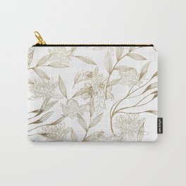 Elegant white gold modern trendy floral Carry-All Pouch