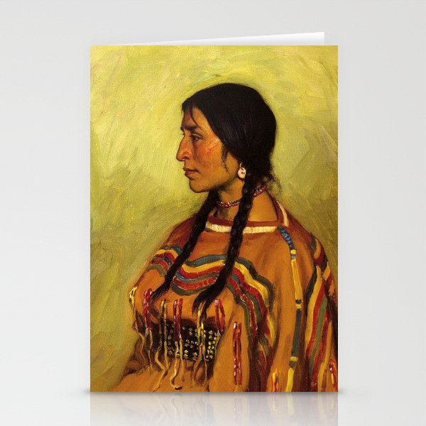 Portrait painting of a Blackfoot Native American Indian Woman by Joseph Henry Sharp Stationery Cards