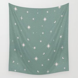 Starry night mystical sage green Wall Tapestry