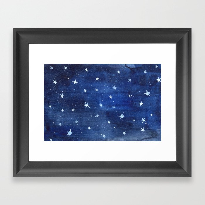 Midnight Stars Night Watercolor Painting by Robayre Framed Art Print