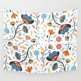 painted-tropical-leaves-flowers-pattern Wall Tapestry